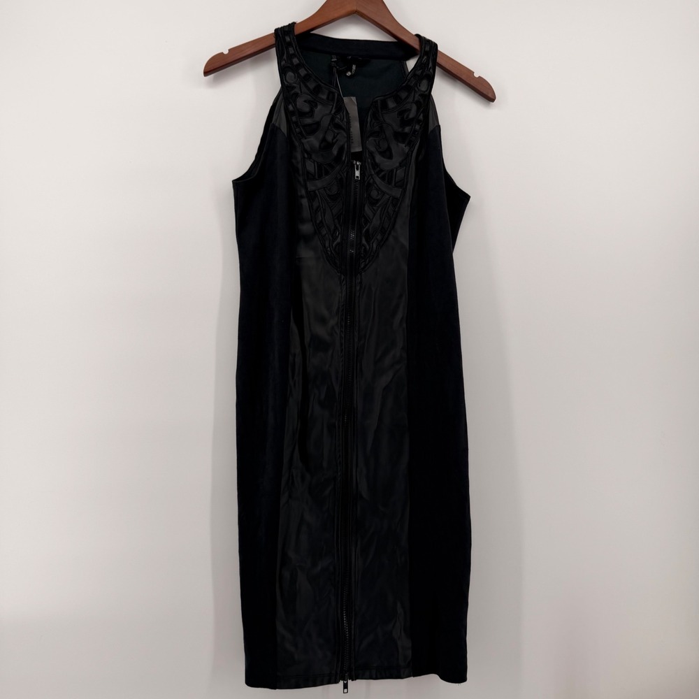 NWT Buffalo David Bitton Curvy-Q Black Faux Leather Suede Zip Front Dress Size 6